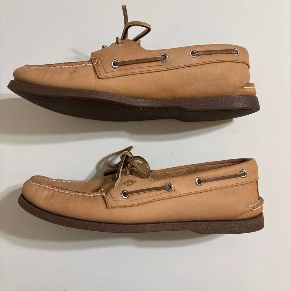 Sperry Mens Gold Cup Boat Shoes 11W Tan Leather Authentic Original Top-Sider